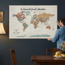 Custom Framed World Map Canvas Print – Personalized Push Pin