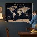 Personalized Blue World Map Canvas – Custom Framed Push Pin