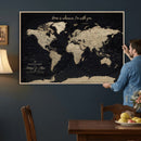 Framed Custom World Map Canvas Print – Custom Push Pin