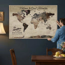 Custom Push Pin World Map Wall Canvas Print – Personalized
