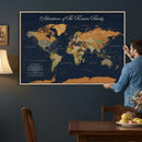 Custom Push Pin World Map Wall Art Canvas Print – Personalized Travel Tracker with Pins Framed Large for Home and Office Decor