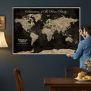Personalized Push Pin World Map Canvas – Custom Framed