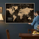Personalized Push Pin World Map Canvas Print – Custom Framed