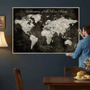 Personalized Push Pin World Map Canvas – Custom Framed