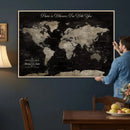 Personalized Push Pin World Map Canvas – Custom Framed