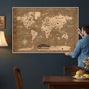 Custom Push Pin World Map Wall Art Canvas Print – Personalized Travel Tracker with Pins Framed Large for Home and Office Decor