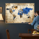 Personalized World Map Canvas Wall Art – Custom Framed Push