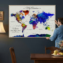 Detailed Custom World Map Print – Framed Custom Push Pin