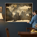 Large Framed Vintage World Map Wall Art Print for Home Wall