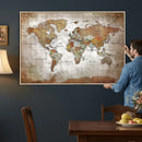 Vibrant Watercolor World Map Canvas Wall Art – Framed Travel