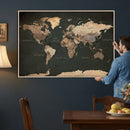 Vintage World Map Canvas Wall Art – Framed Travel Map for