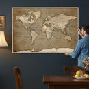 World Map Wall Art Canvas Print, Framed Map Art Picture