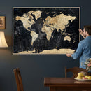 Framed Large World Map Wall Art Canvas Print for Living Room