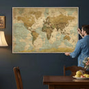 Vintage World Map Wall Art Canvas Print, Detailed World Map