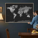 Black World Map Wall Art Canvas Print – Detailed Map of the by MyGreatCanvas | Canvas Wall Art Prints | Photo Prints & Wall Decor
