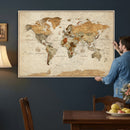 Rustic Vintage World Map Canvas Print – Framed Modern