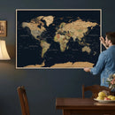 Vintage World Map Canvas on the Dark Background Wall Art