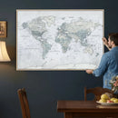 Push Pin World Map Canvas Print - Detailed Vintage World Map