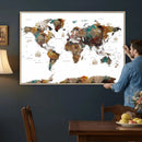Watercolor World Map Canvas Print – Detailed Map of the