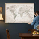 Antique Style World Map Canvas Print - Vintage Detailed