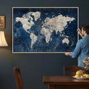 Large Blue World Map Wall Art Canvas Print for Home Office by MyGreatCanvas | Canvas Wall Art Prints | Photo Prints & Wall Decor