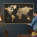 Framed World Map with Pin Canvas Print – Detailed World Map