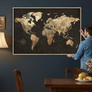 Framed World Map with Pin Canvas Print – Detailed World Map