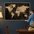 Brown World Map Canvas Print – Modern Travel Map Wall Art,