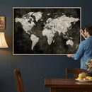 Vintage World Map Wall Art Canvas Print – Framed Large Map