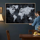 Black World Map Canvas Print – Detailed Map for Couples and