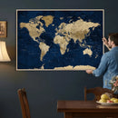 Navy Blue World Map Canvas Print – Detailed Map Minimal Navy