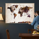 Blue Watercolor World Map Canvas Print – Framed Modern Wall