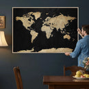 Beige World Map Canvas Wall Art Print, Minimal Black and