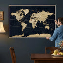 Dark World Map Canvas Wall Art Print, Minimal Black and Gold by MyGreatCanvas | Canvas Wall Art Prints | Photo Prints & Wall Decor
