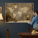 Dark Vintage World Map Canvas Wall Art Print, Antique Map