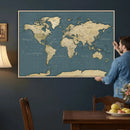 Minimal Vintage World Map Canvas Wall Art Print, Neutral