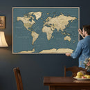 Minimal Vintage World Map Canvas Wall Art Print, Neutral
