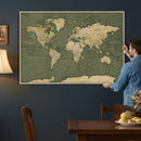 Large World Map Canvas Wall Art Print for Study Room Decor -