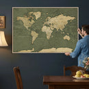 Large World Map Canvas Wall Art Print for Study Room Decor -