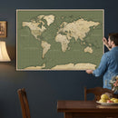 Vintage World Map Canvas Wall Art Print, Classic Global Map