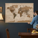 World Map Canvas Wall Art Print, Detailed Global Map Artwork