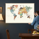 Framed World Map Wall Art Canvas Print for Living Room and