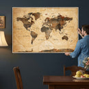 Navy Blue and Gold World Map Canvas Print – Framed Luxury