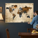 World Map Wall Art – Rustic Earth Tone Canvas Print, Antique