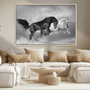 Wild Horses Wall Art Canvas Print – Framed Black and White