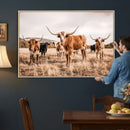 Texas Longhorn Cattle Wall Art Canvas Print, Sepia Western