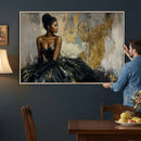 Black Woman Canvas Wall Art — Black Gold Gown Fashion Print by MyGreatCanvas | Canvas Wall Art Prints | Photo Prints & Wall Decor