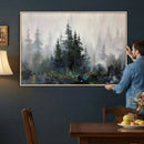 Misty Pine Forest Oil Painting Canvas — Dark Moody Teal Grey by MyGreatCanvas | Canvas Wall Art Prints | Photo Prints & Wall Decor