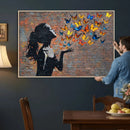Urban Banksy Butterfly Girl Wall Art Canvas Print, Framed by MyGreatCanvas | Canvas Wall Art Prints | Photo Prints & Wall Decor