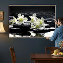 Plumeria Frangipani Black Stone Canvas | White Flower Spa by MyGreatCanvas | Canvas Wall Art Prints | Photo Prints & Wall Decor